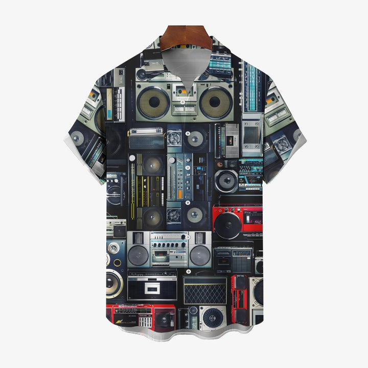 Men's Music Radio Print Casual Short Sleeve Shirt 2402000201