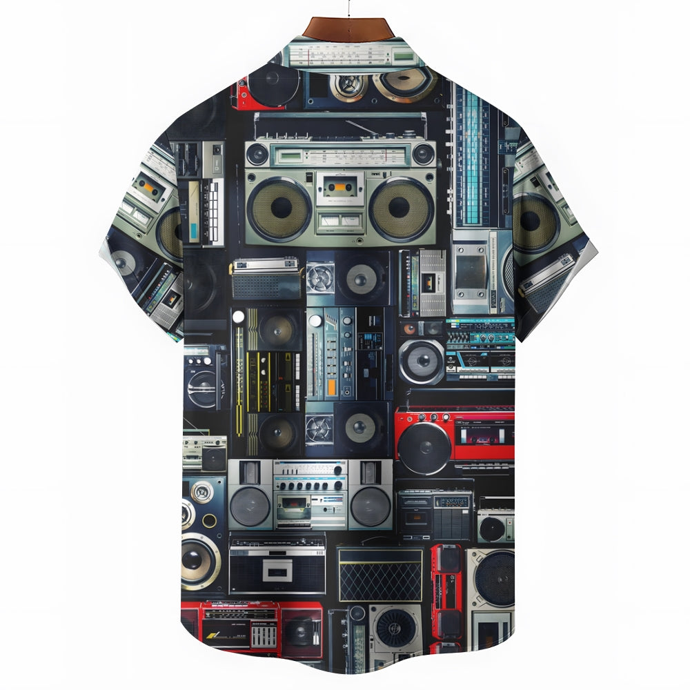 Men's Music Radio Print Casual Short Sleeve Shirt 2402000201