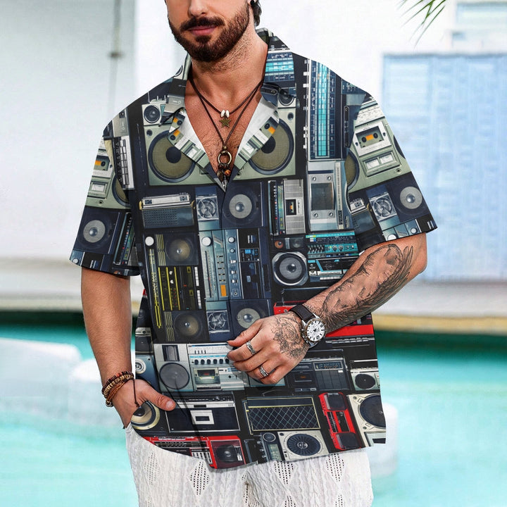 Men's Music Radio Print Casual Short Sleeve Shirt 2402000201