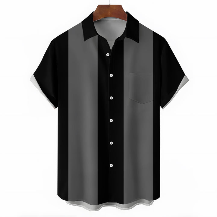 Men's Retro 50s Style Black Gray Classic Bowling Shirt Short Sleeve Shirt 2307100641