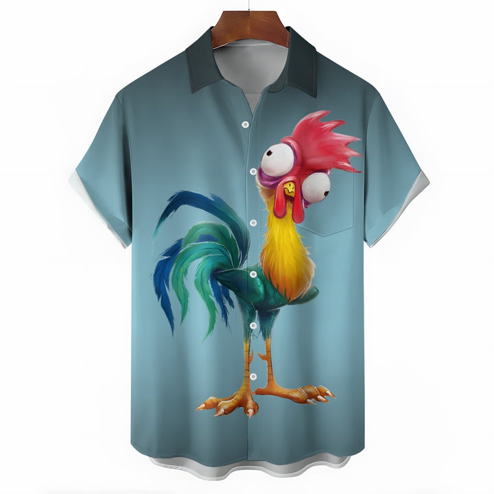 Men's Gradient Funny Rooster Casual Fashion Short Sleeve Shirt 2307101063