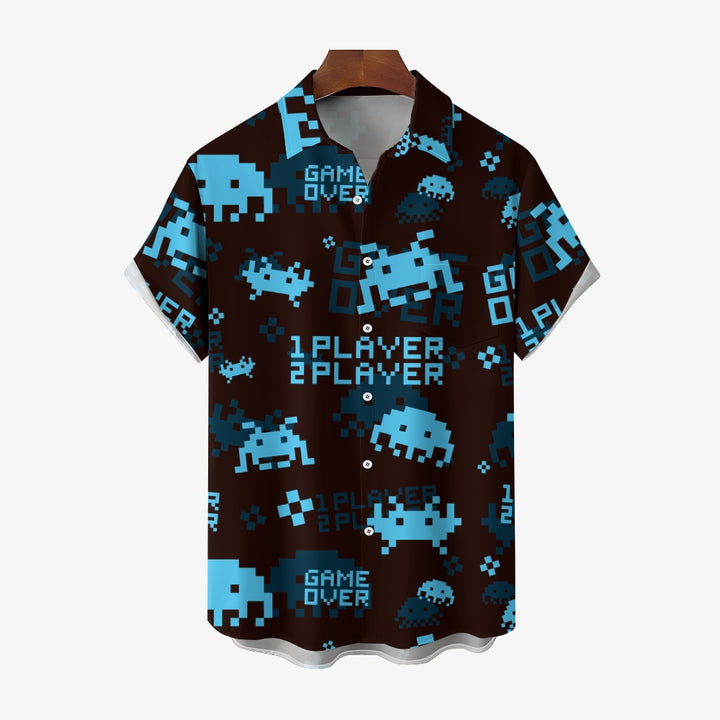 Men's Digital Invaders Game Casual Short Sleeve Shirt 2312000297