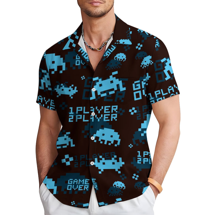 Men's Digital Invaders Game Casual Short Sleeve Shirt 2312000297