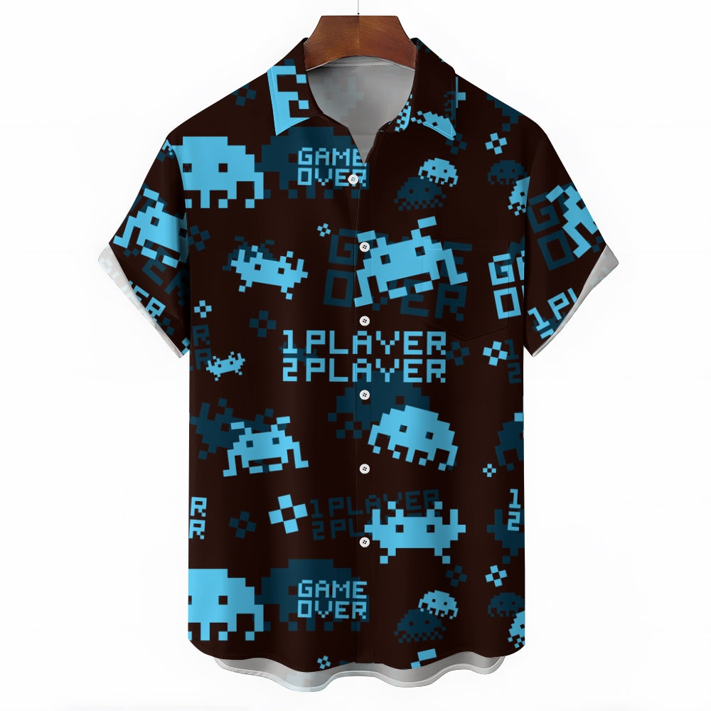 Men's Digital Invaders Game Casual Short Sleeve Shirt 2312000297