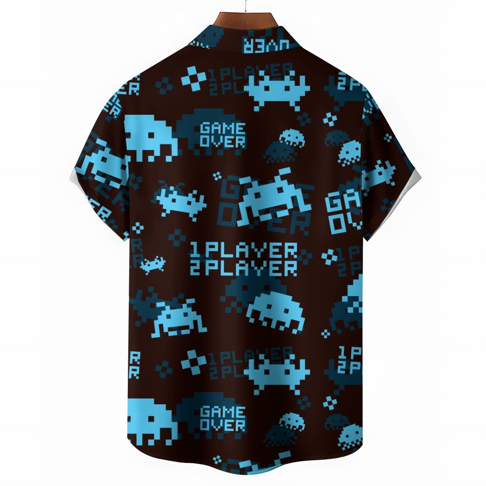 Men's Digital Invaders Game Casual Short Sleeve Shirt 2312000297