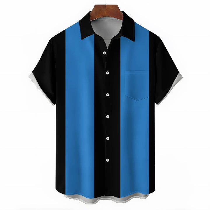 Men's Retro 50s Style Black Blue Classic Bowling Shirt Short Sleeve Shirt 2307100610