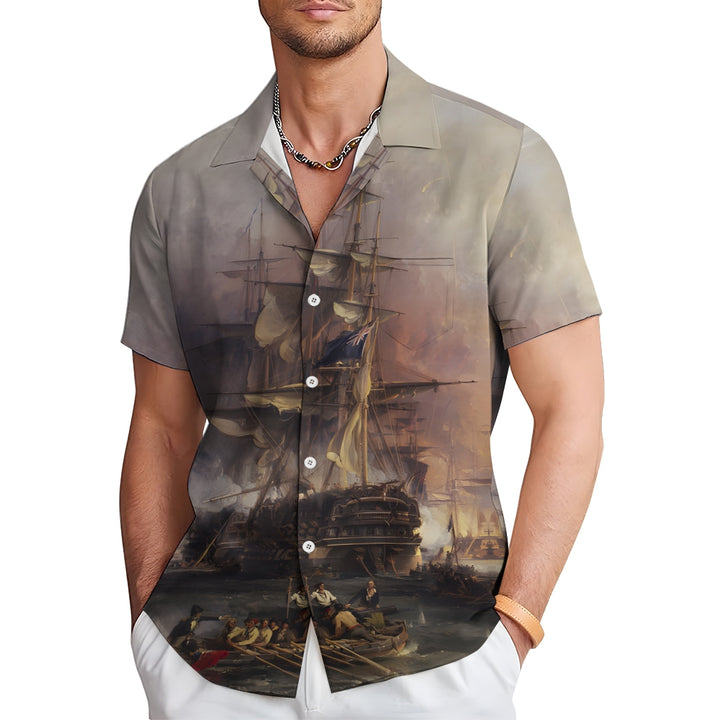 Nautical Boat Vintage Printed Men's Button Pocket Shirt 2312000521