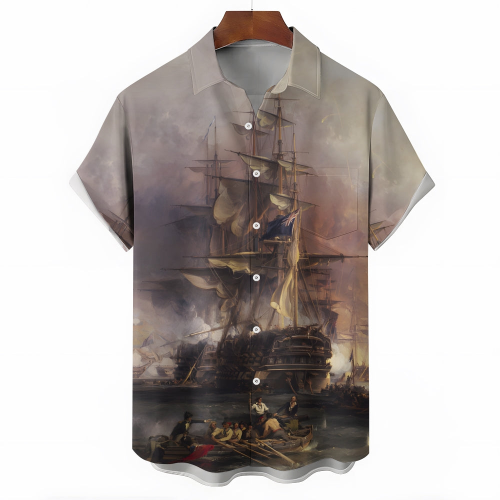 Nautical Boat Vintage Printed Men's Button Pocket Shirt 2312000521
