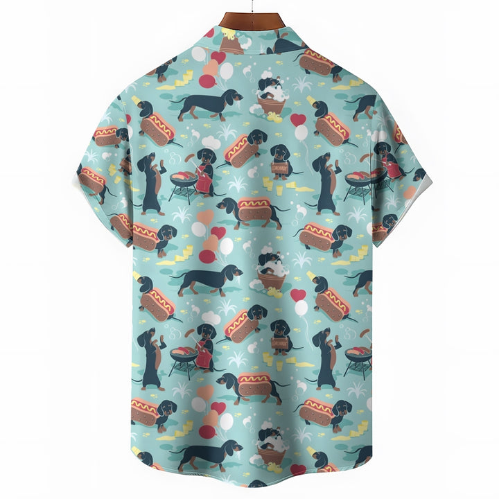 Men's Sausage Dog Hot Dog Casual Short Sleeve Shirt 2311000533