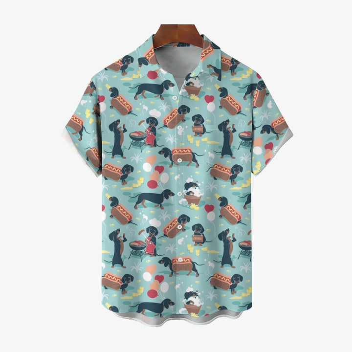 Men's Sausage Dog Hot Dog Casual Short Sleeve Shirt 2311000533