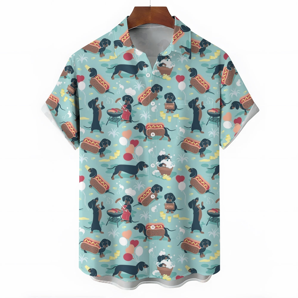 Men's Sausage Dog Hot Dog Casual Short Sleeve Shirt 2311000533