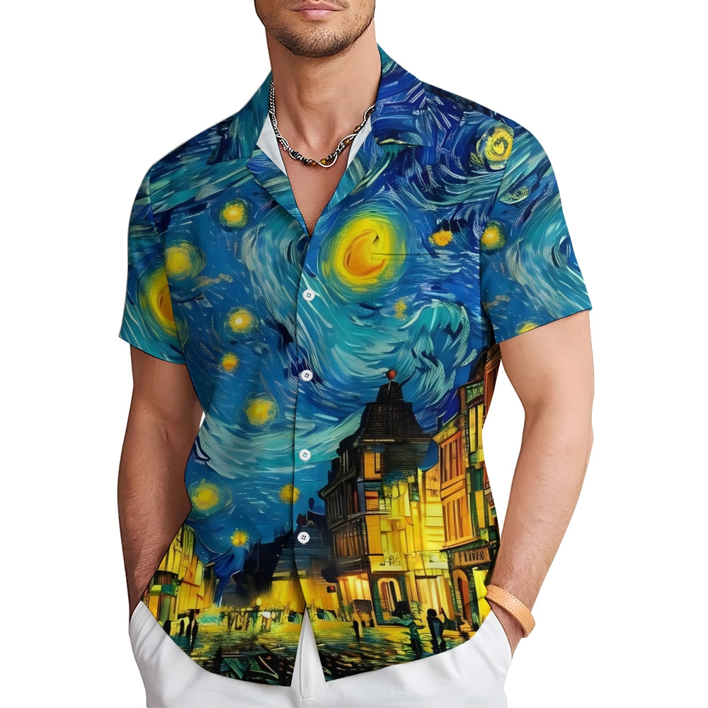 Chemise à manches courtes à imprimé abstrait artistique pour homme 2304105716