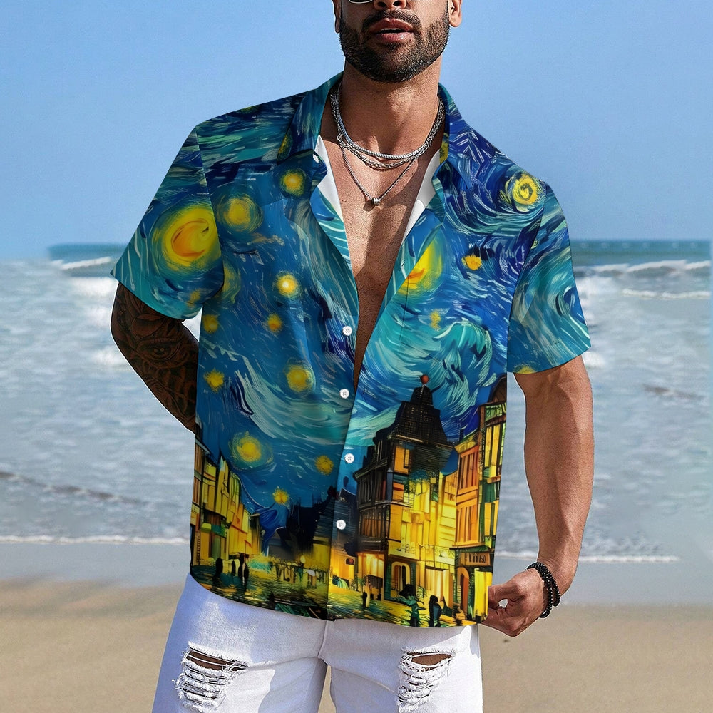 Men's Artistic Abstract Print Short Sleeve Shirt 2304105716