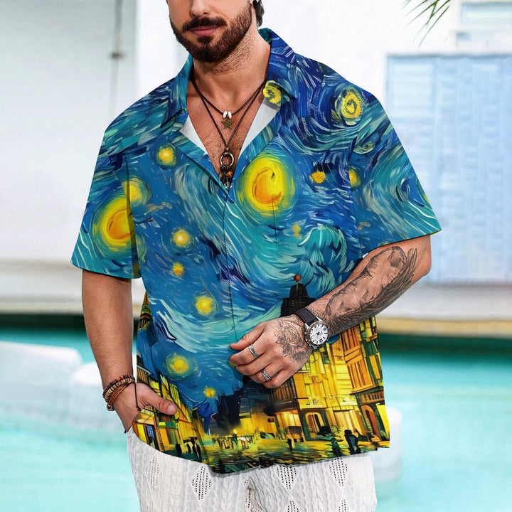 Chemise à manches courtes à imprimé abstrait artistique pour homme 2304105716