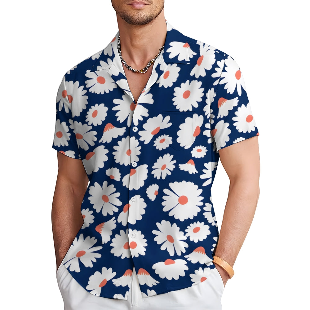 Men's Flowers Blue Casual Short Sleeve Shirt 2311000644