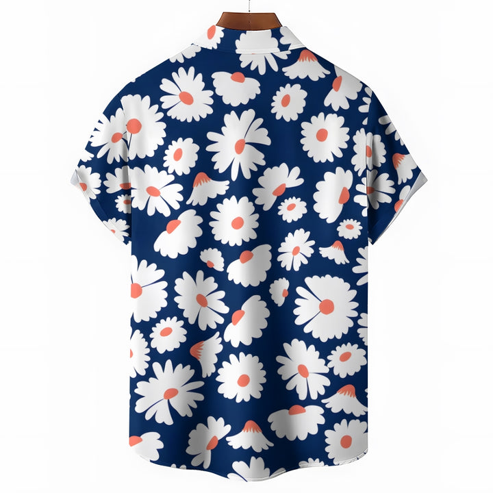 Men's Flowers Blue Casual Short Sleeve Shirt 2311000644