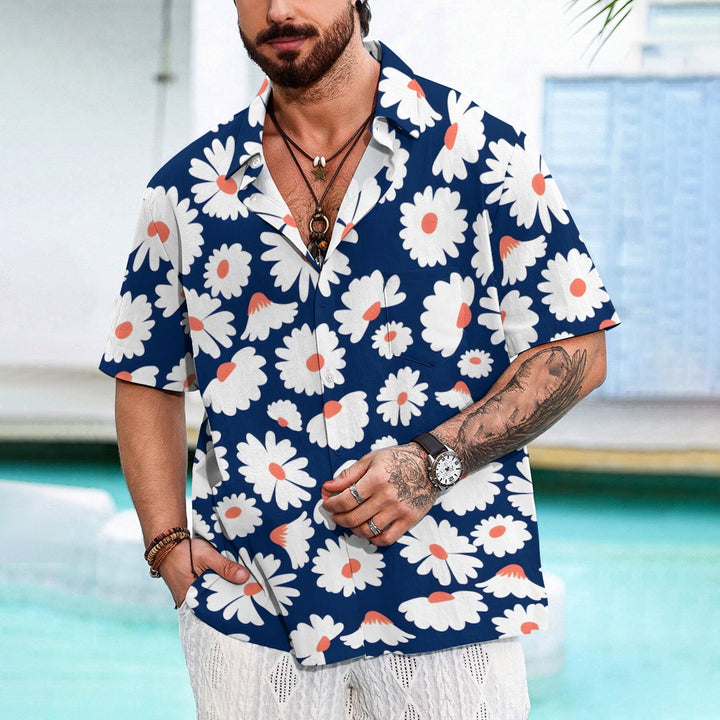 Men's Flowers Blue Casual Short Sleeve Shirt 2311000644