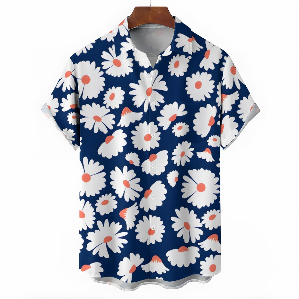 Men's Flowers Blue Casual Short Sleeve Shirt 2311000644