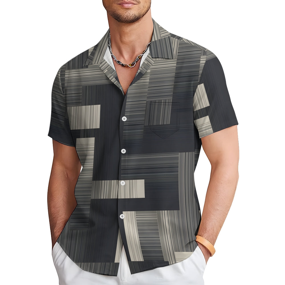 Men's Geometric Stripe Casual Short Sleeved Shirt 2311000095