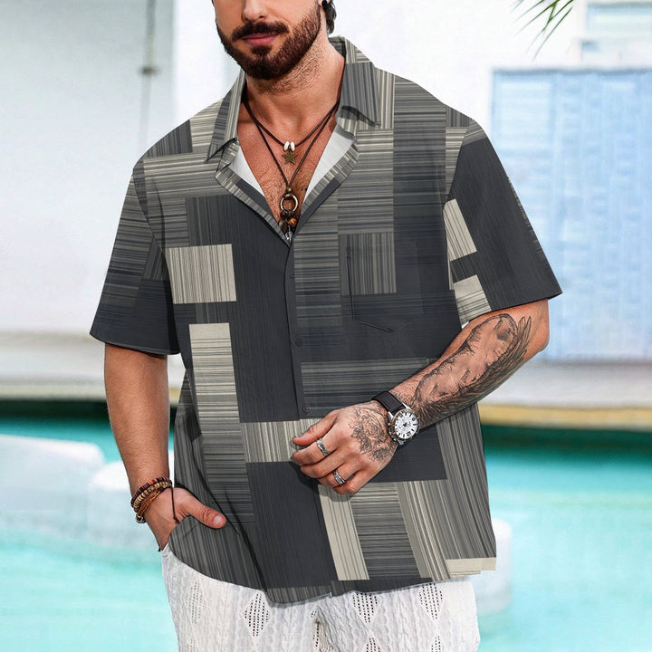 Men's Geometric Stripe Casual Short Sleeved Shirt 2311000095