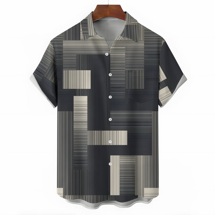 Men's Geometric Stripe Casual Short Sleeved Shirt 2311000095