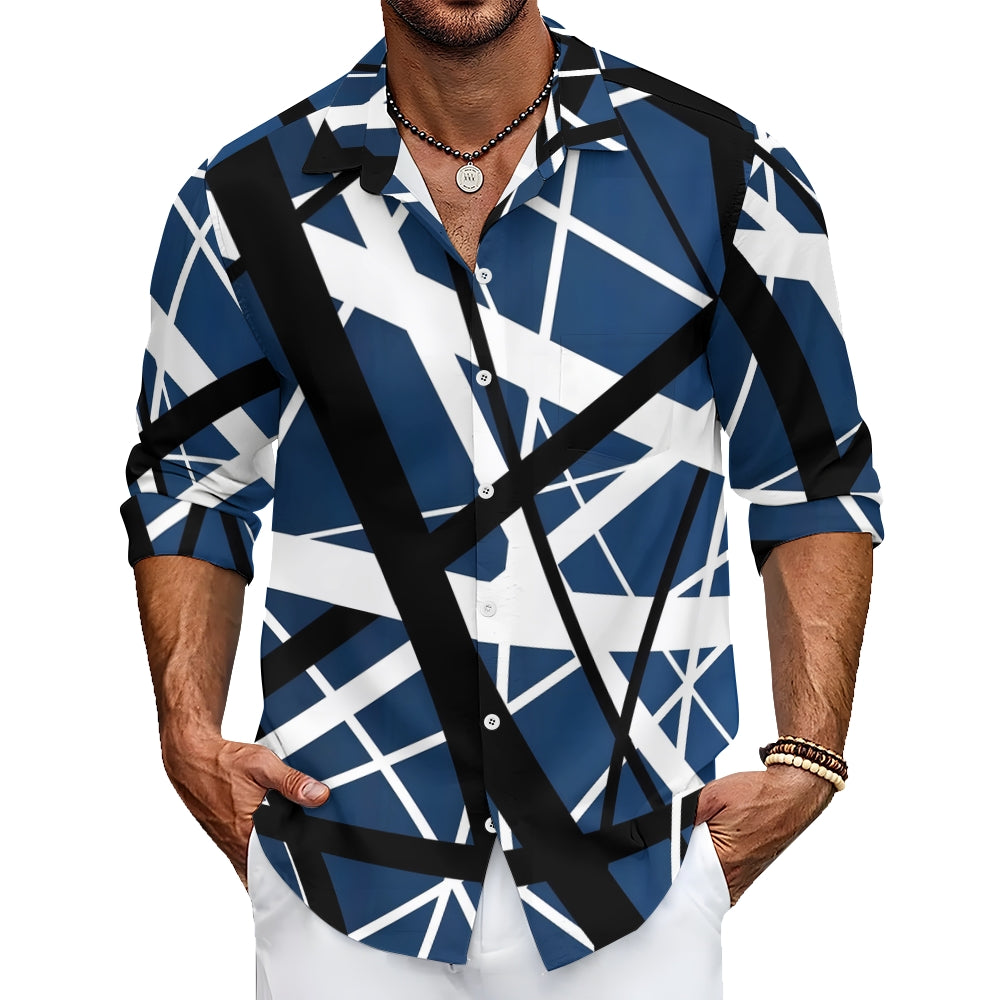 Men'S Casual Striped Printed Long Sleeved Shirt 2309000902