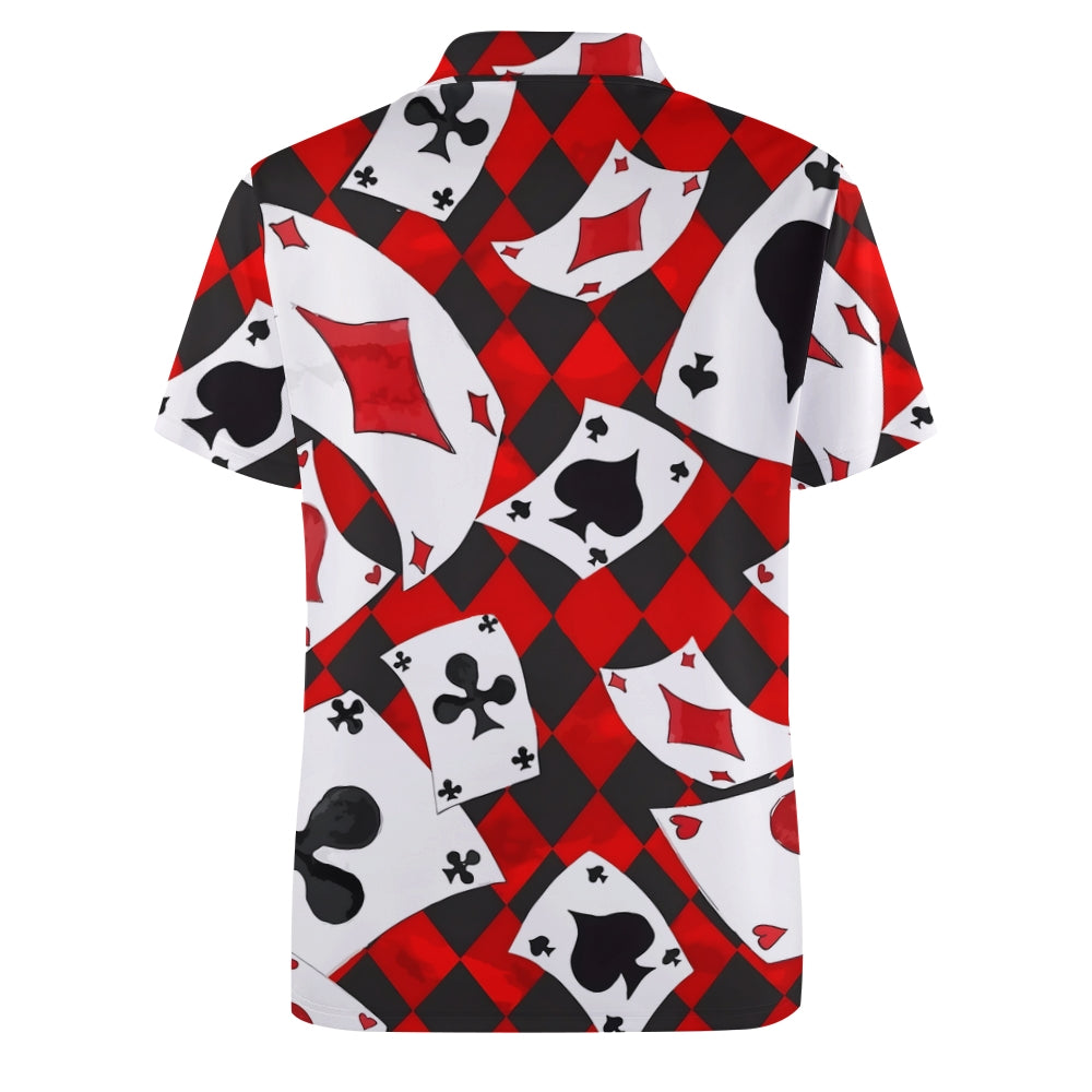 Men's Button-Down Short Sleeve Poker Print Polo Shirt 2312000161