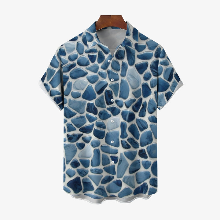 Men's Blue Pebble Print Casual Short Sleeve Shirt 2402000265