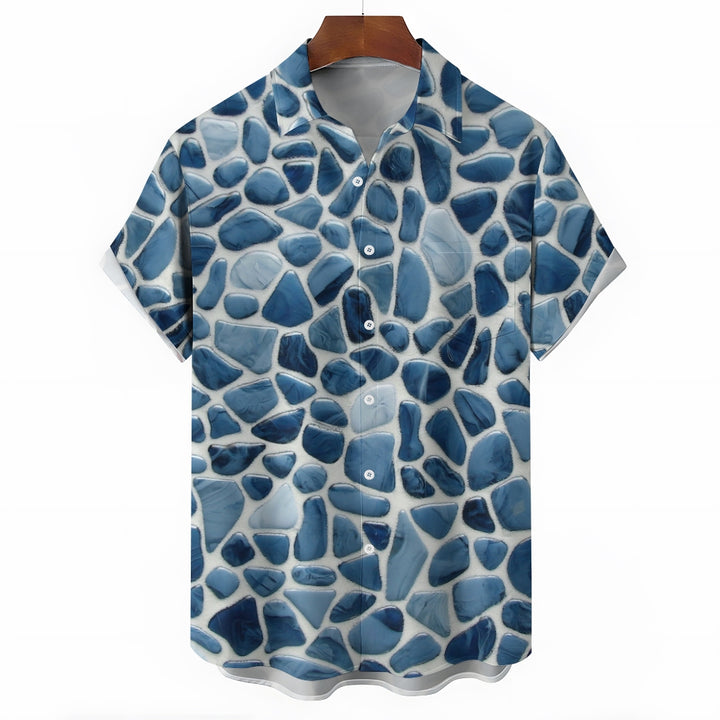 Men's Blue Pebble Print Casual Short Sleeve Shirt 2402000265