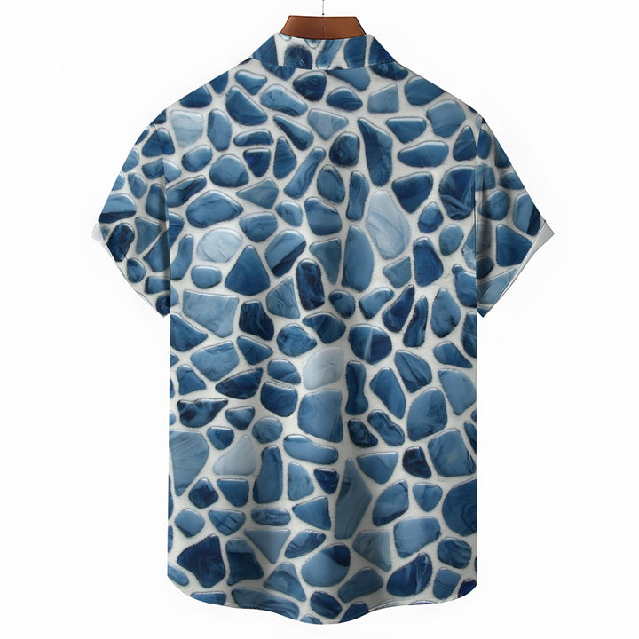 Men's Blue Pebble Print Casual Short Sleeve Shirt 2402000265