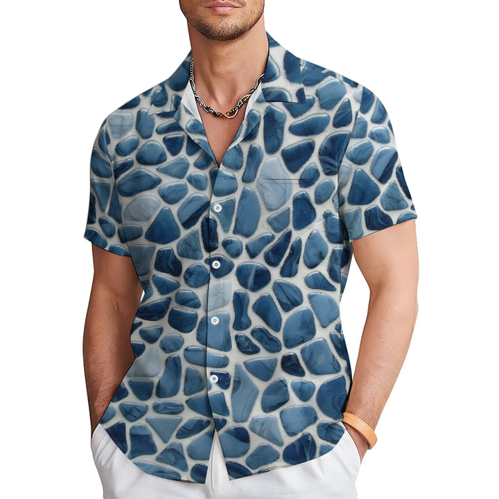 Men's Blue Pebble Print Casual Short Sleeve Shirt 2402000265