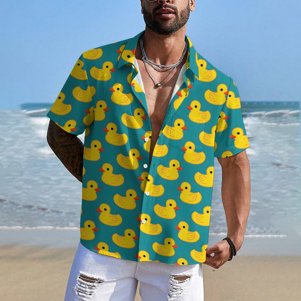 Men's All Over Print Duck Vacation Short Sleeve Shirt 2305104066