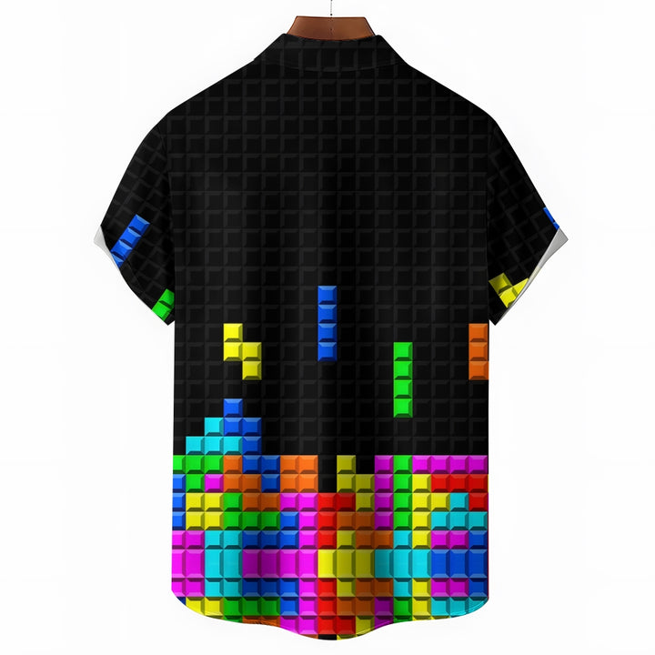 Men's Tetris Print Casual Short Sleeve Shirt 2306102366