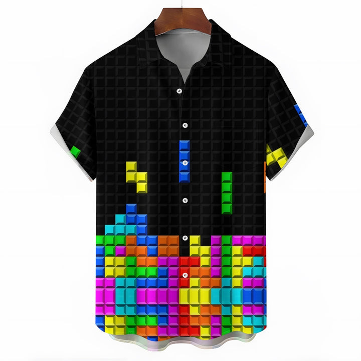 Men's Tetris Print Casual Short Sleeve Shirt 2306102366