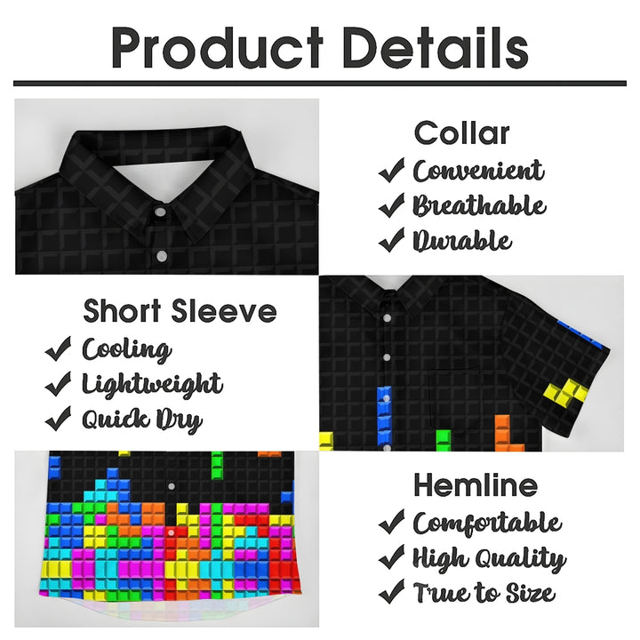 Men's Tetris Print Casual Short Sleeve Shirt 2306102366