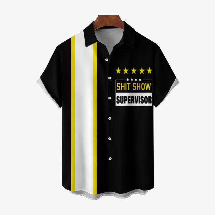 Vintage Bowling Mens "Shit Show Supervisor" Printed  Casual Short Sleeve Shirt 2401000371