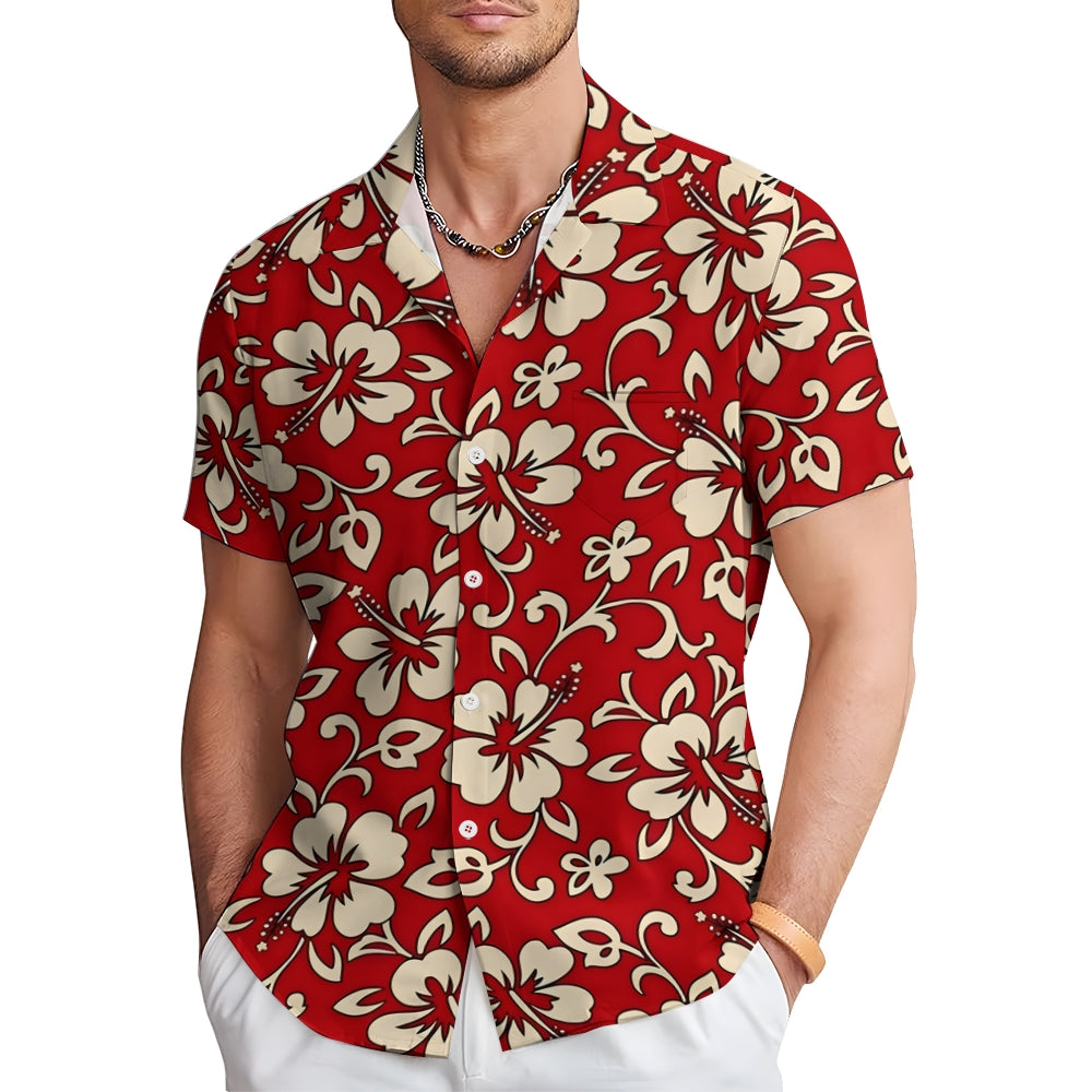 Men's Hawaiian Flowers Red Casual Short Sleeve Shirt 2311000690