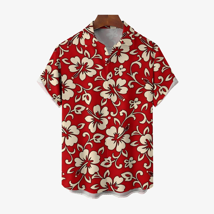 Men's Hawaiian Flowers Red Casual Short Sleeve Shirt 2311000690