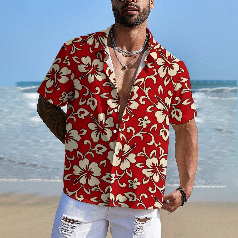 Men's Hawaiian Flowers Red Casual Short Sleeve Shirt 2311000690