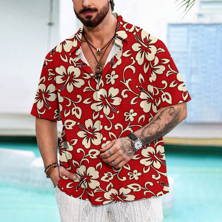 Men's Hawaiian Flowers Red Casual Short Sleeve Shirt 2311000690