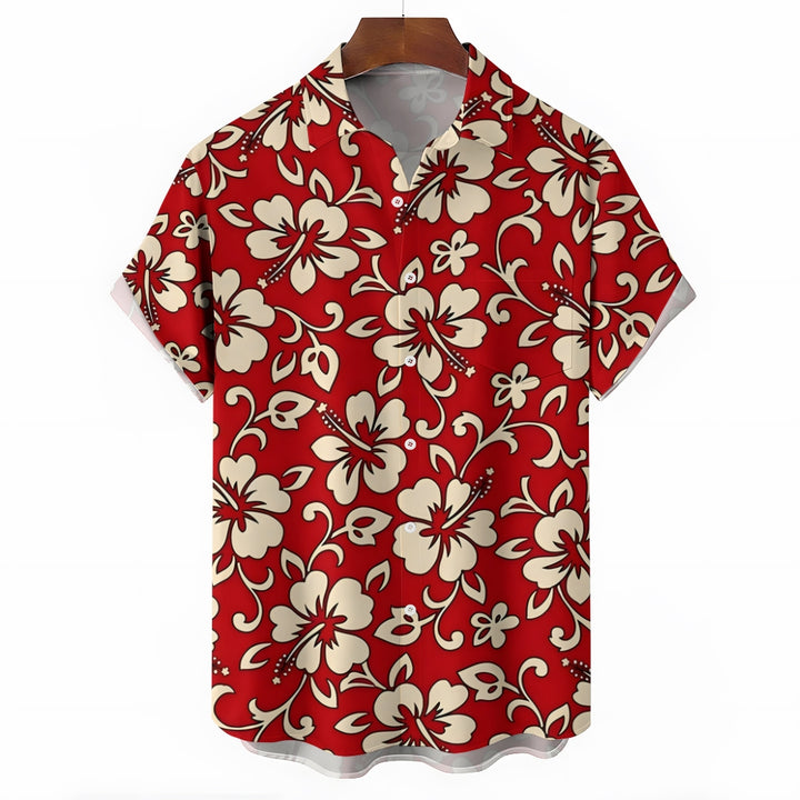 Men's Hawaiian Flowers Red Casual Short Sleeve Shirt 2311000690