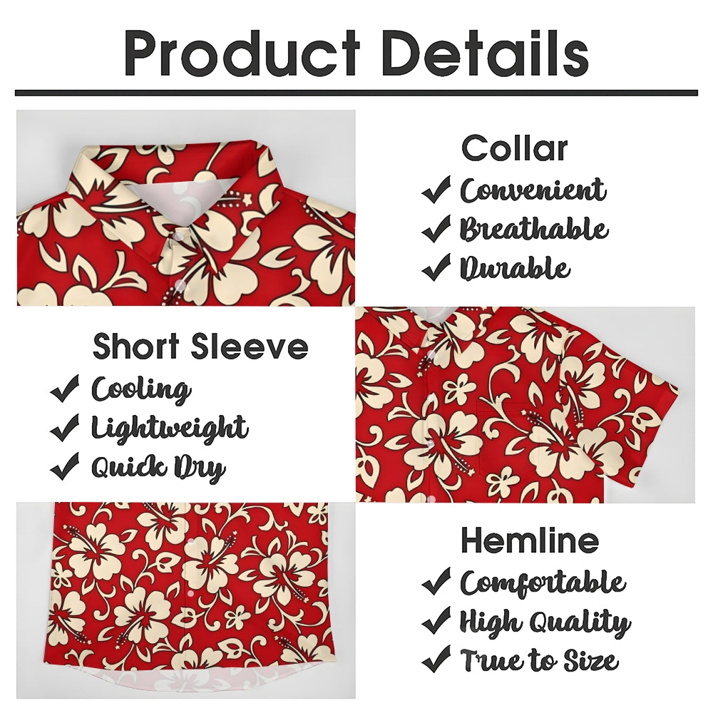 Men's Hawaiian Flowers Red Casual Short Sleeve Shirt 2311000690