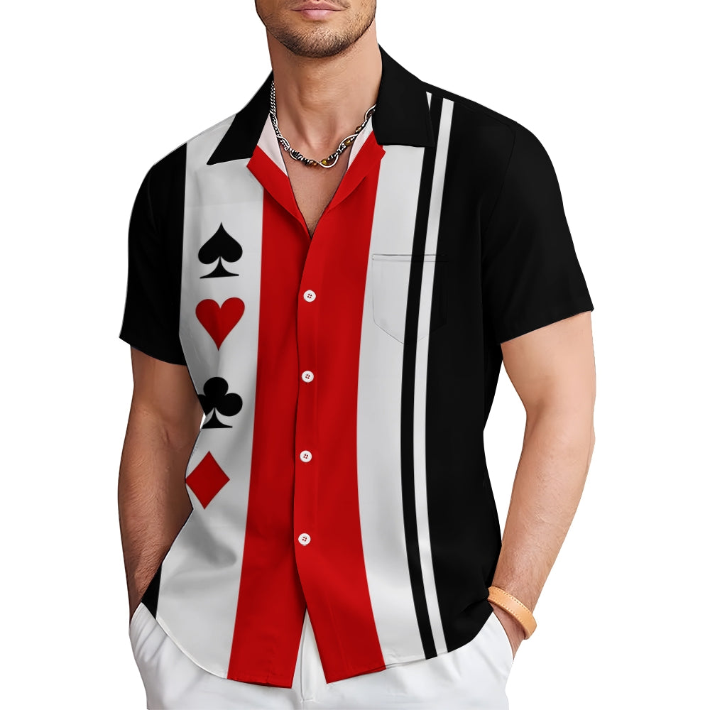 Men's Playing Card Contrasting Short Sleeve Shirt 2304104825