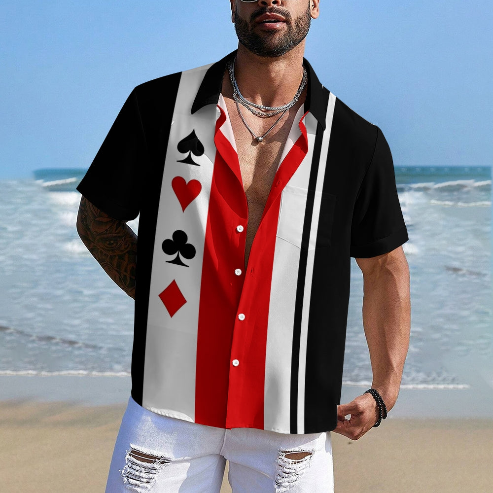 Men's Playing Card Contrasting Short Sleeve Shirt 2304104825