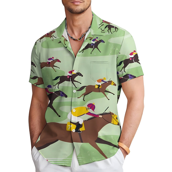 Horse Racing Theme Casual Short Sleeve Shirt 2402000006