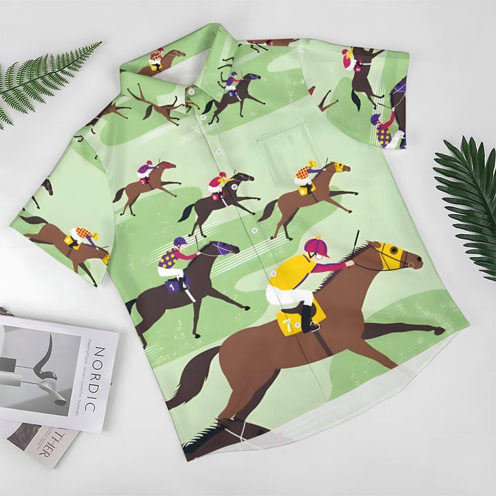 Horse Racing Theme Casual Short Sleeve Shirt 2402000006