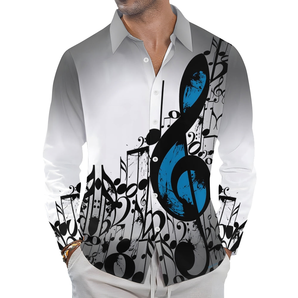 Men's Music Notes Gradient Casual Printed Long Sleeve Shirt 2402000109