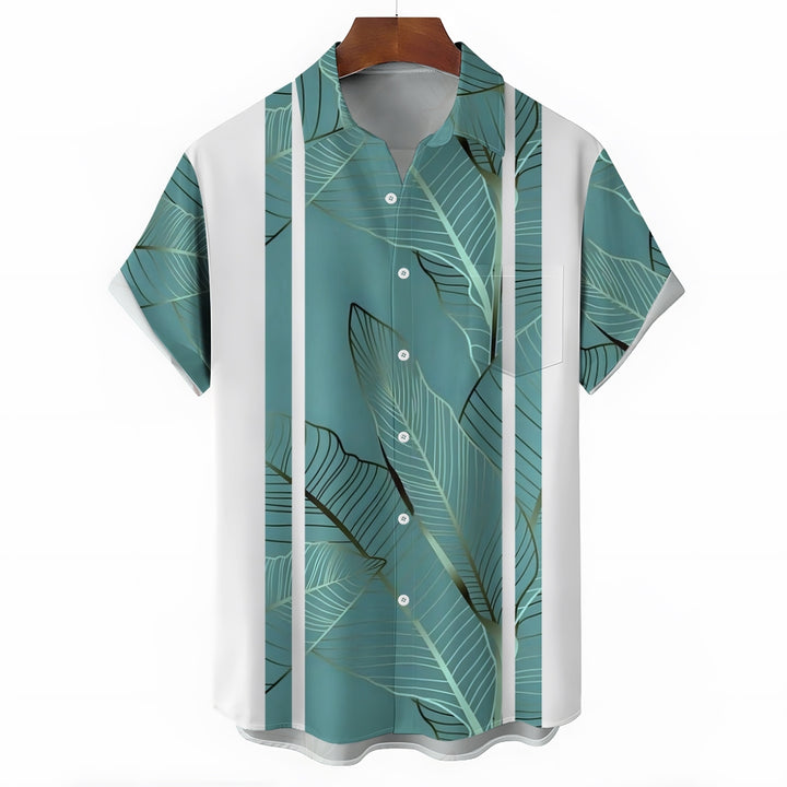 Men's Hawaiian Gold Botanical Print Men's Button Pocket Short Sleeve Shirt 2405000268