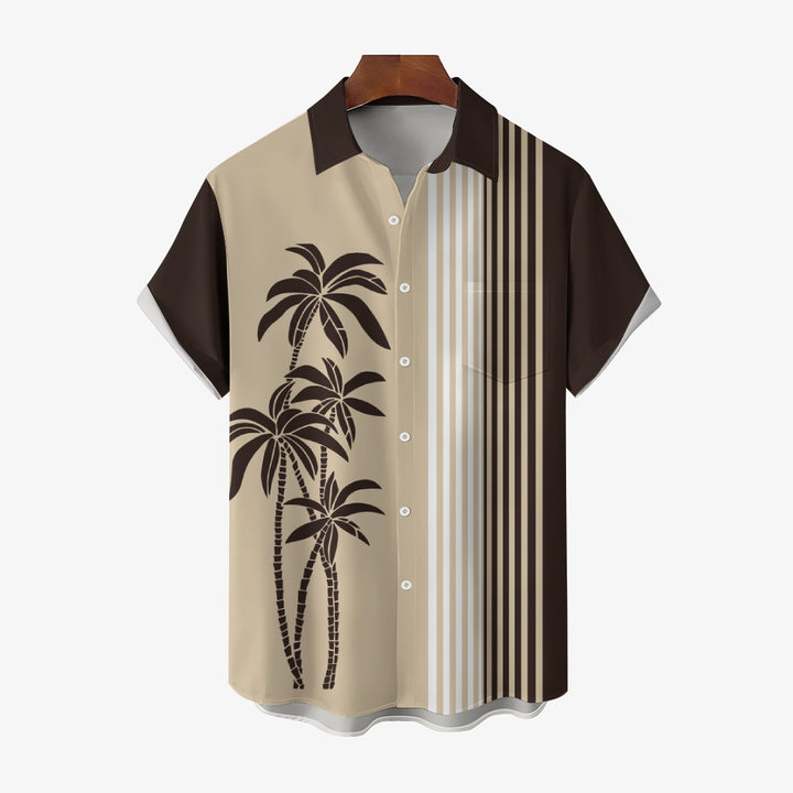 Men's Hawaiian Coconut Palm Stripes Casual Short Sleeve Shirt 2401000145