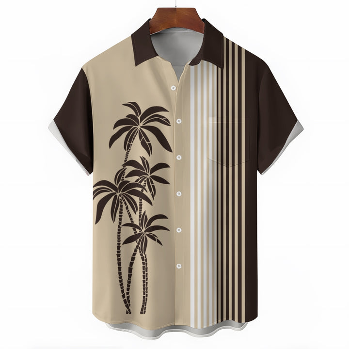 Men's Hawaiian Coconut Palm Stripes Casual Short Sleeve Shirt 2401000145